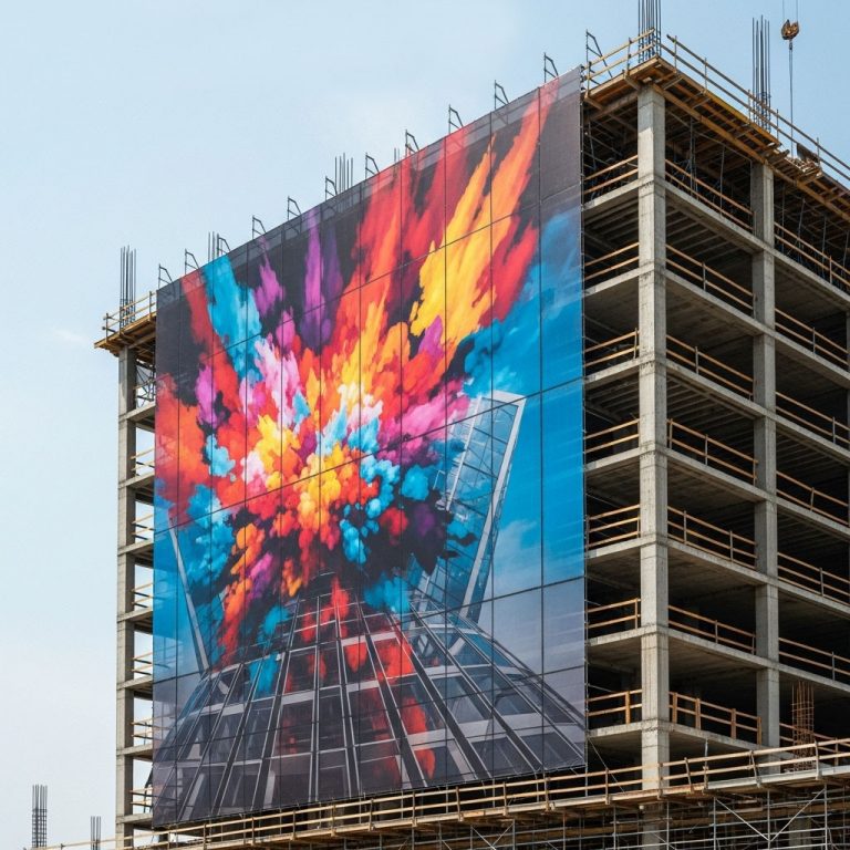 Lona en fachada de Construcción by VINK Plastics